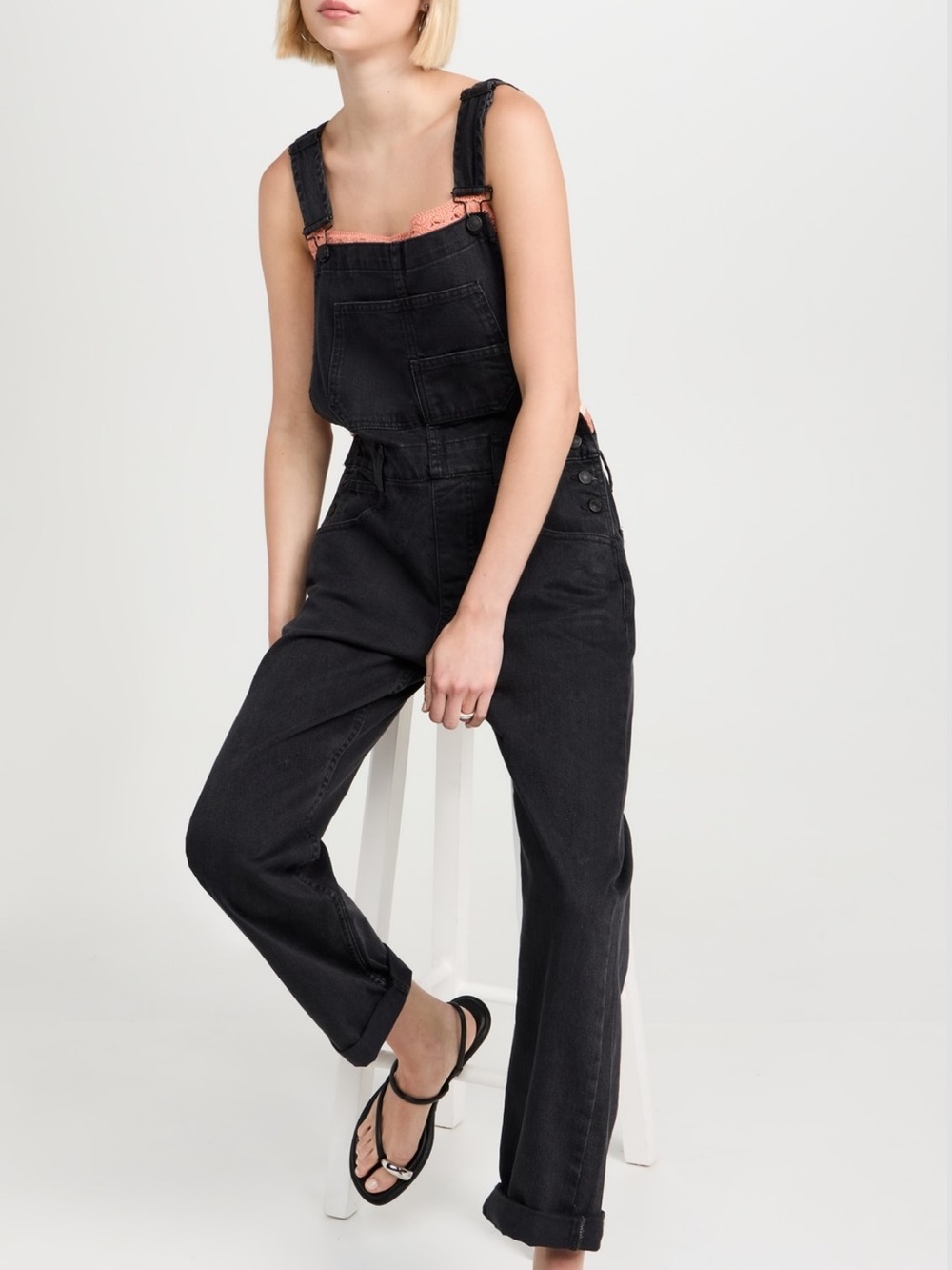 We The Free Ziggy Black Denim Overalls with Front Bib
